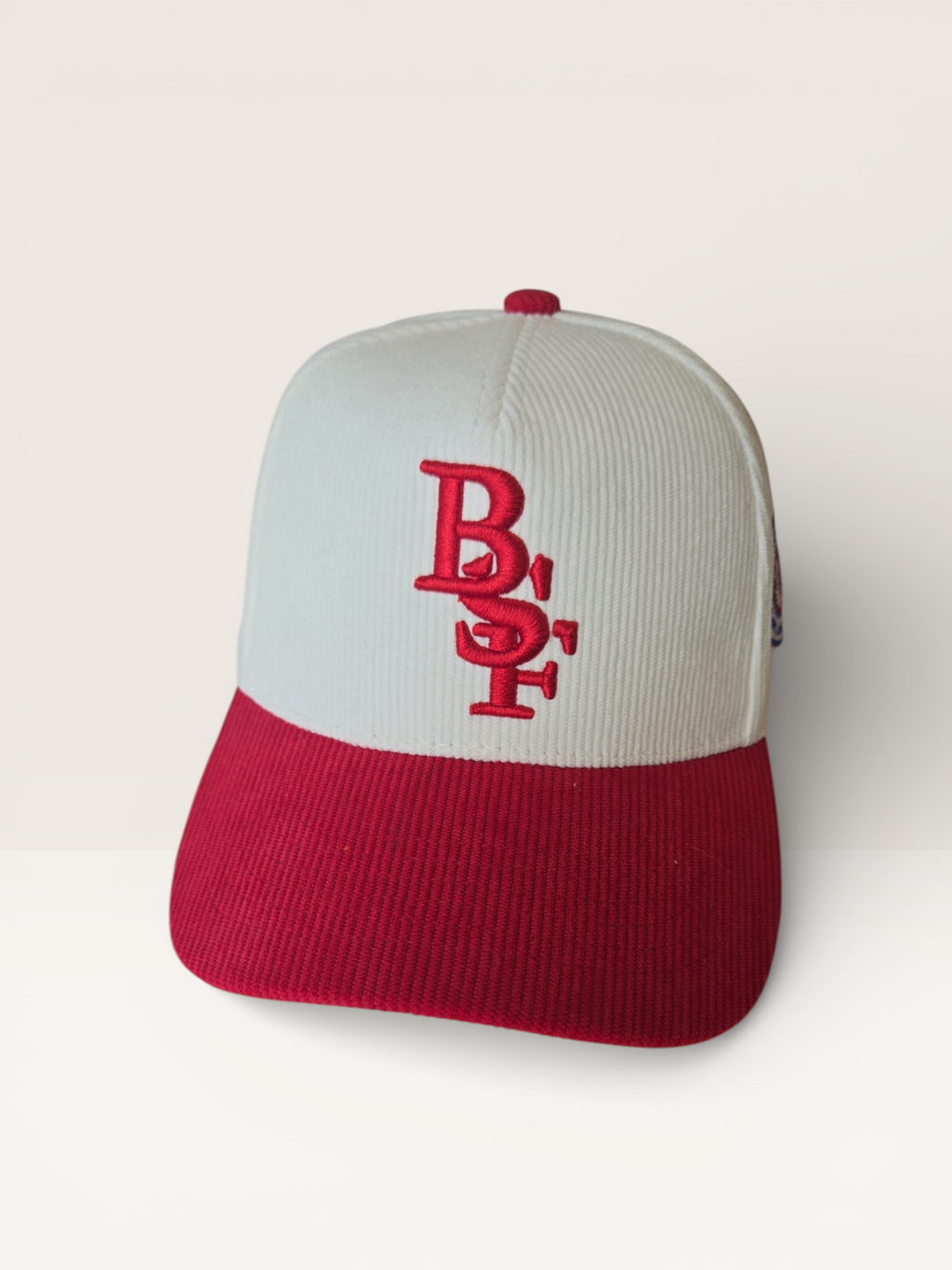 BSF Red & White Corduroy Snapback Hat