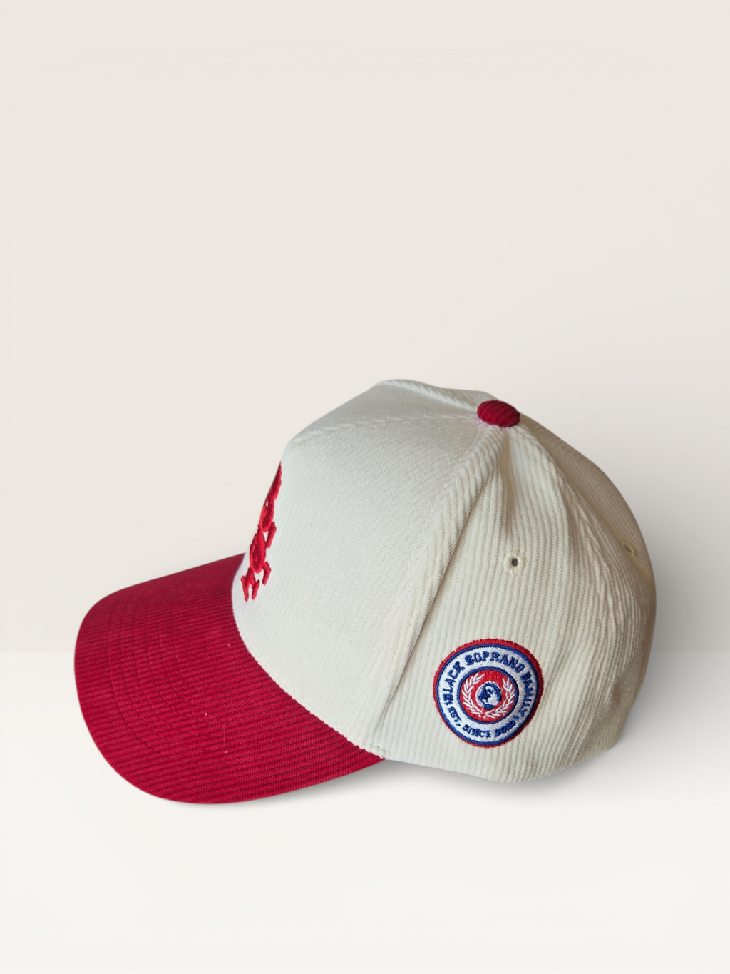 BSF Red & White Corduroy Snapback Hat